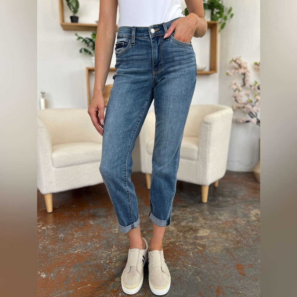 NWT Judy Blue PLUS + REG Size Bunny & Me Cuffed Hem Slim Boyfriend Jeans